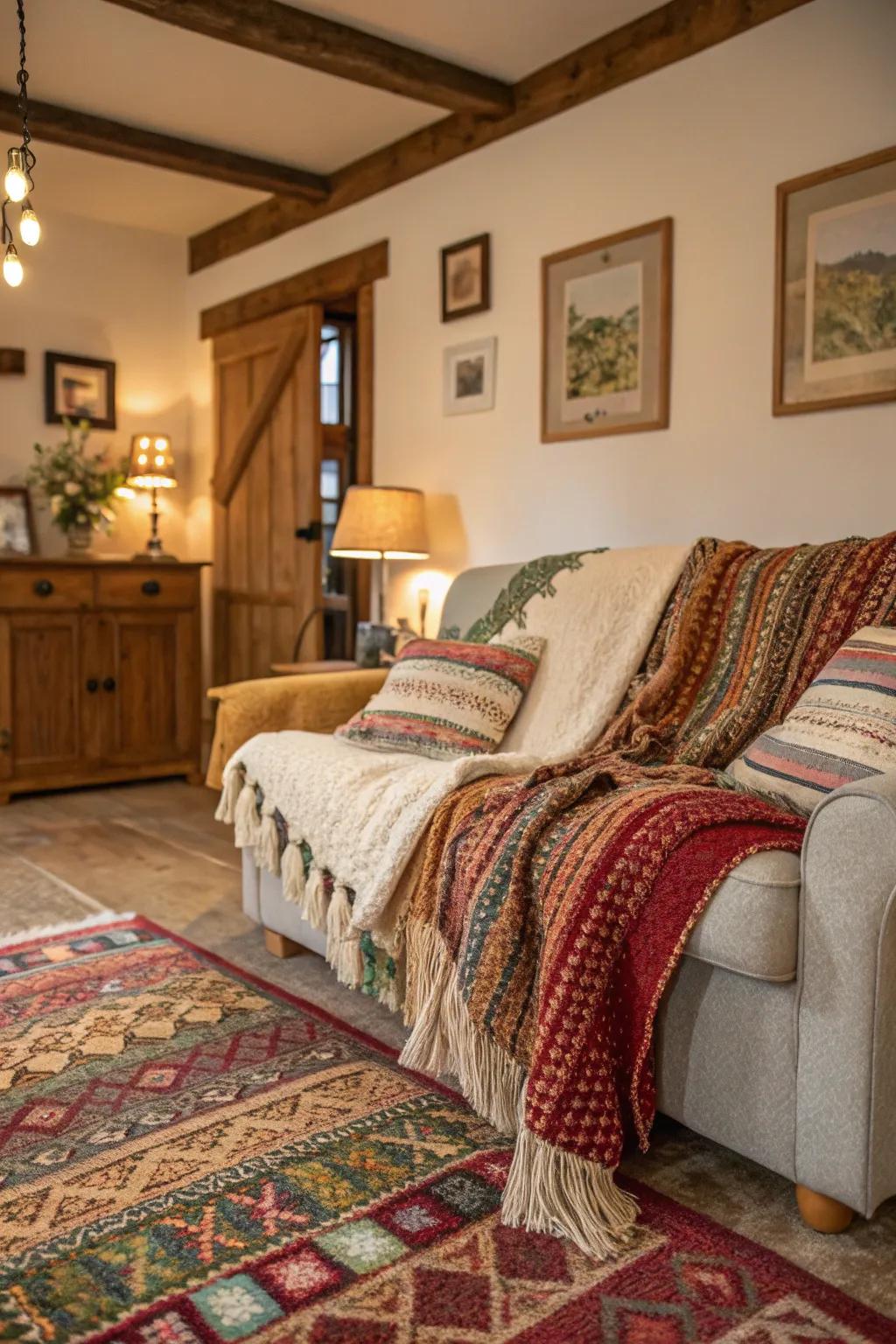 Multiple layers of texture evoke comfort and dimension within this comfortable living room.