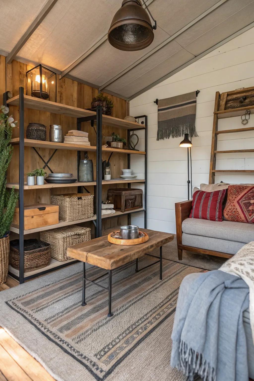 A combination of textures and patterns contributes depth and appeal.