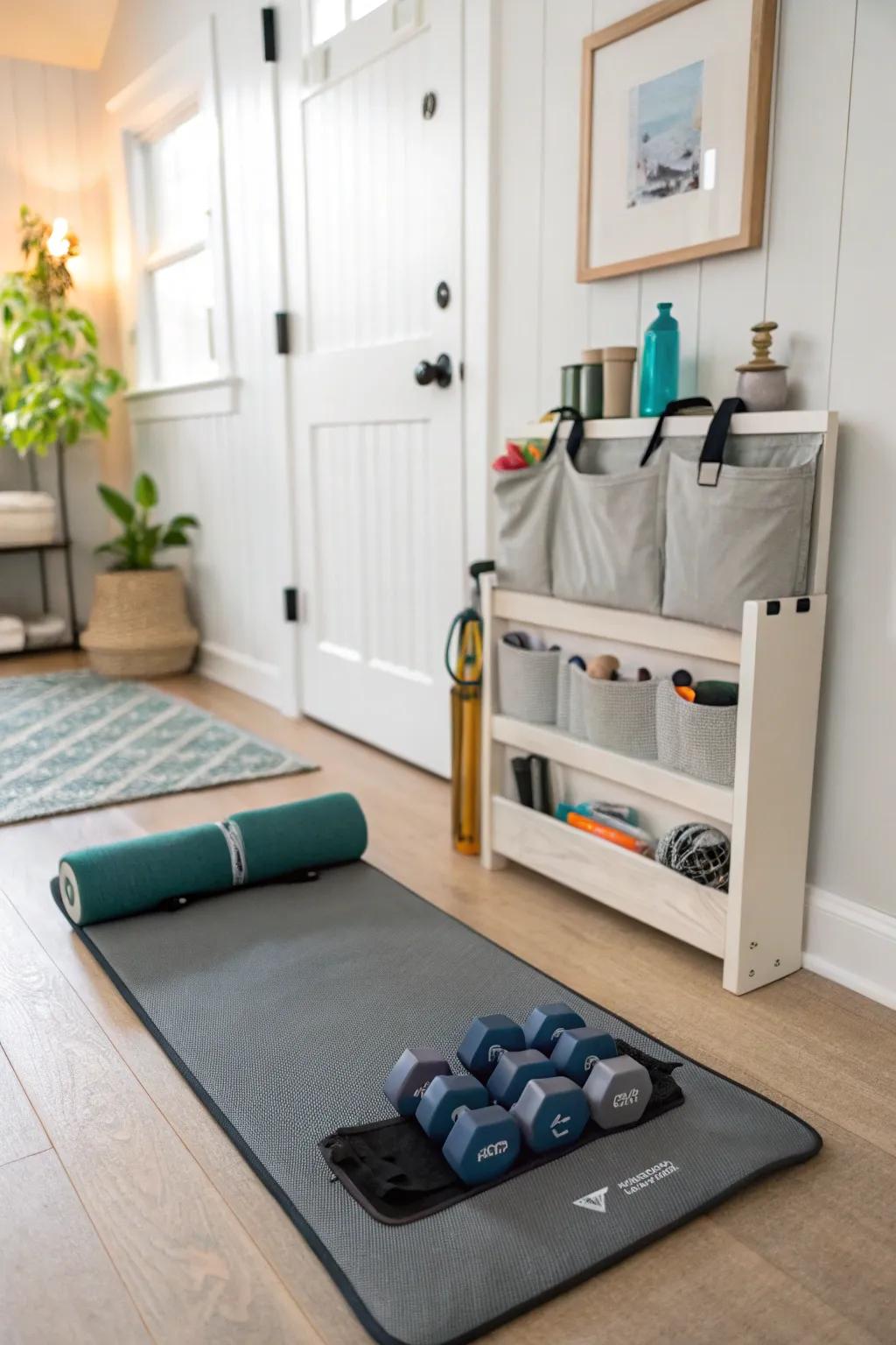 Yoga mats with storage keep your area organized and ready for your practice.