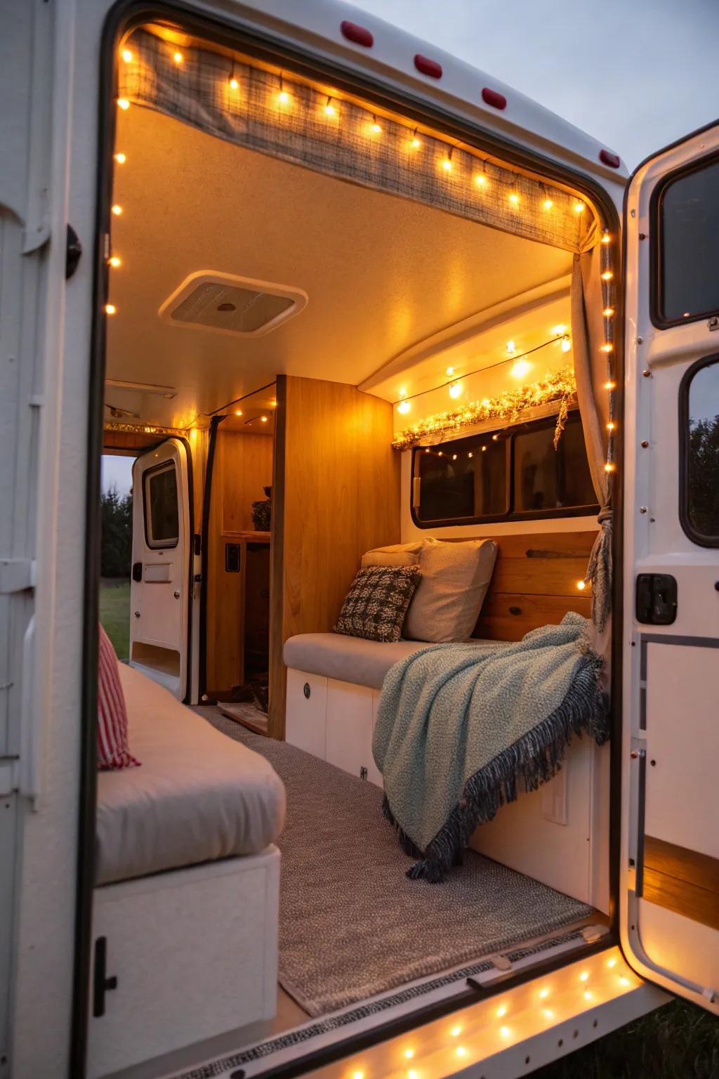 Intentional lighting creates a cozy and spacious feel.