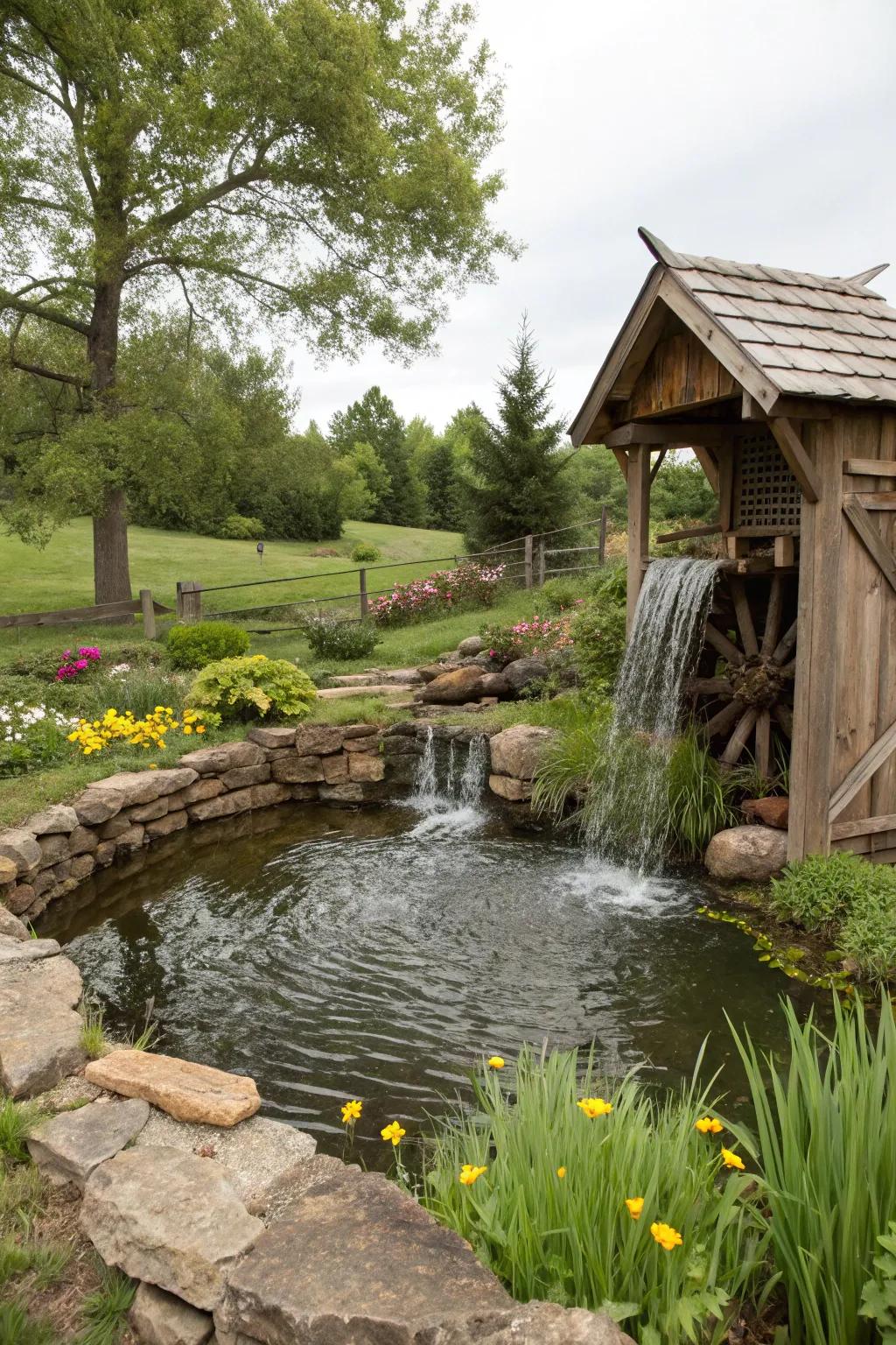 Wood elements imbue countryside charm into your garden pond.