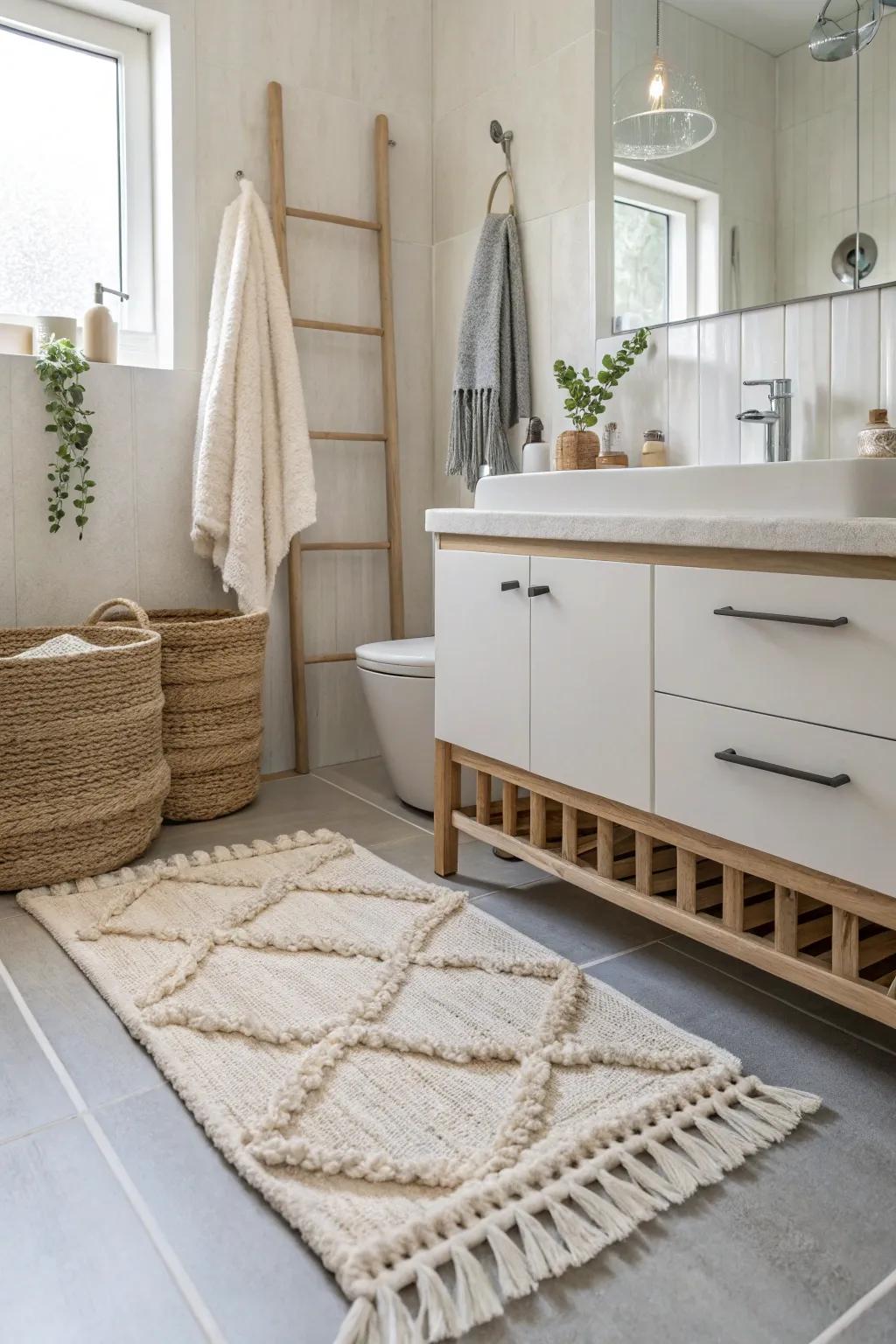 Textured accessories enrich the space without creating clutter.