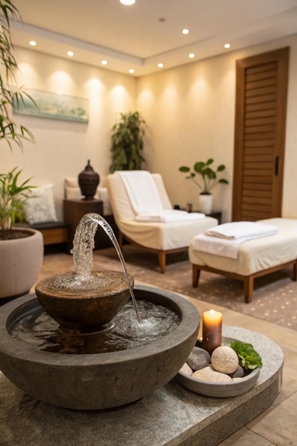Small water fountain for serenity in a spa space