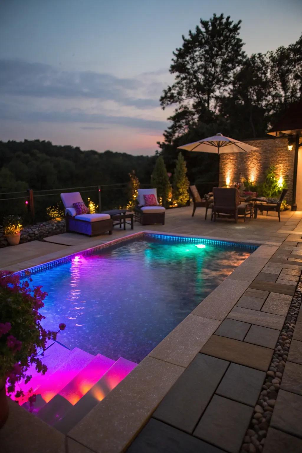 Submerged LED lamps make a magical mood.