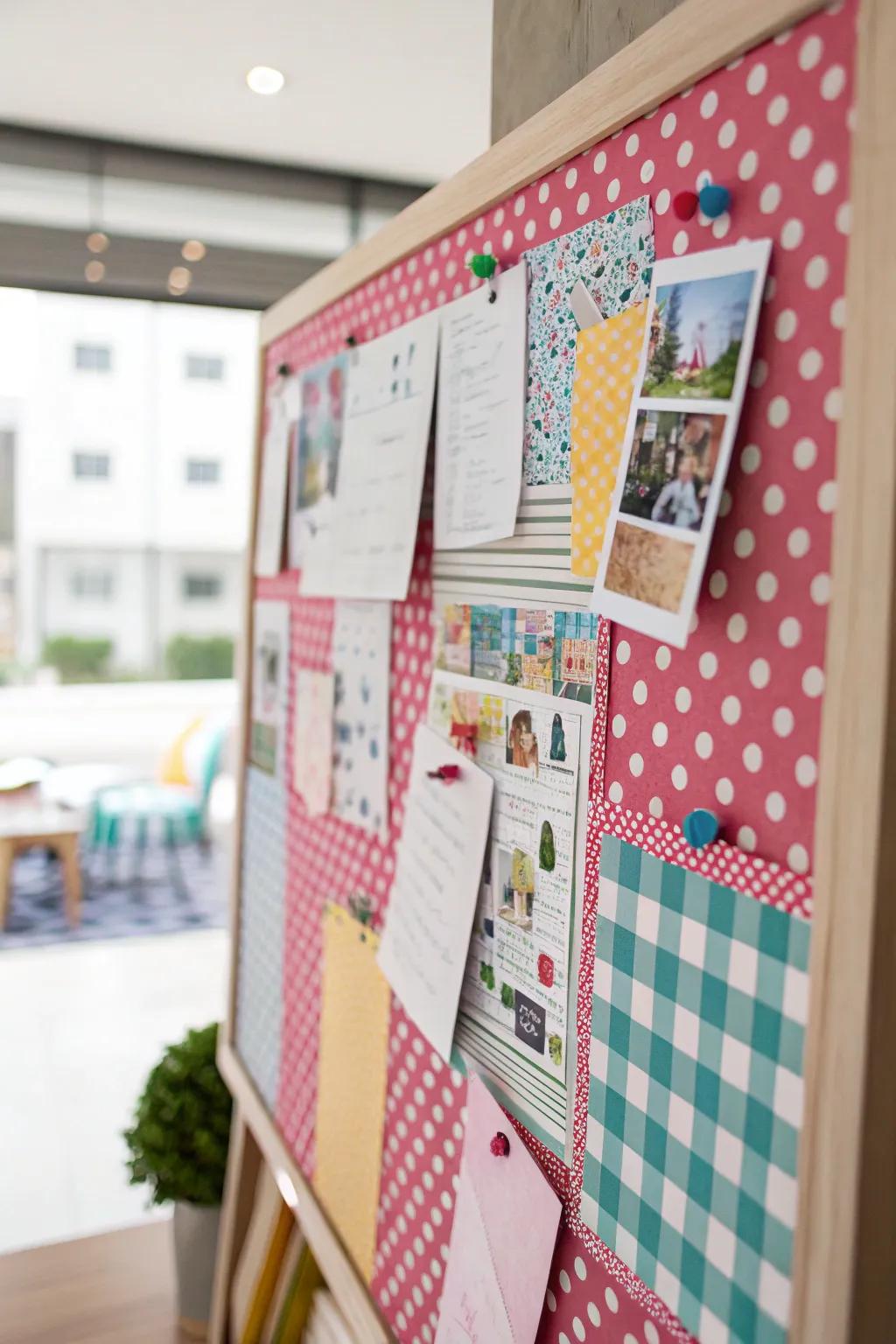 Warm plaid and polka dot patterns create a friendly feel.