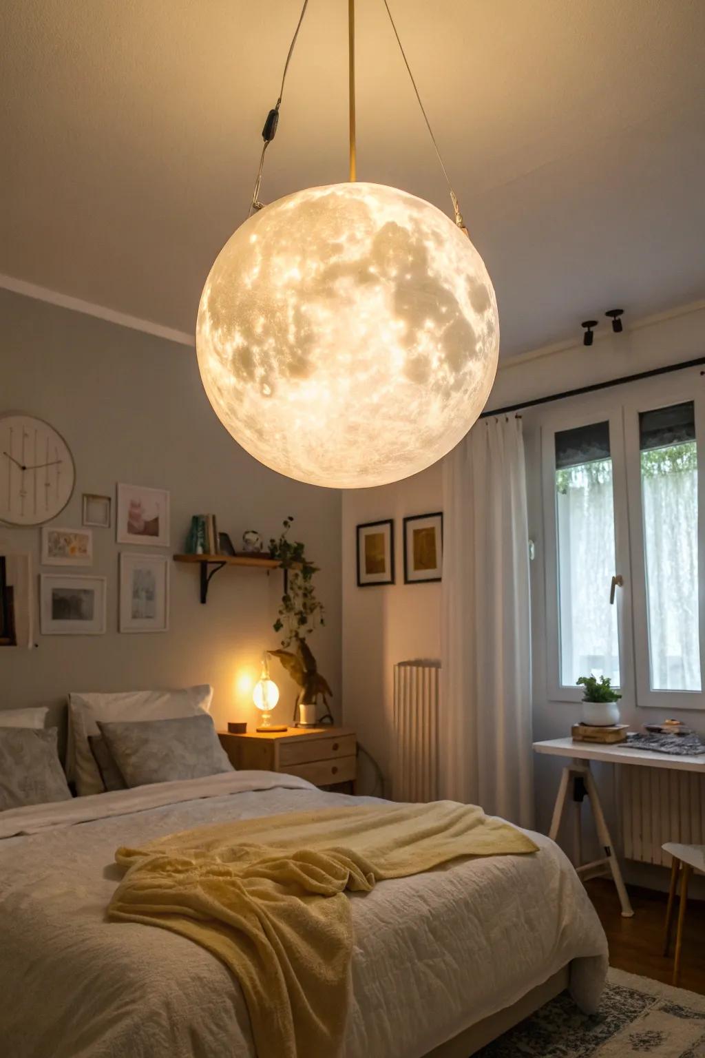 Three-dimensional planet lamps supply both light and a dash of enchantment.