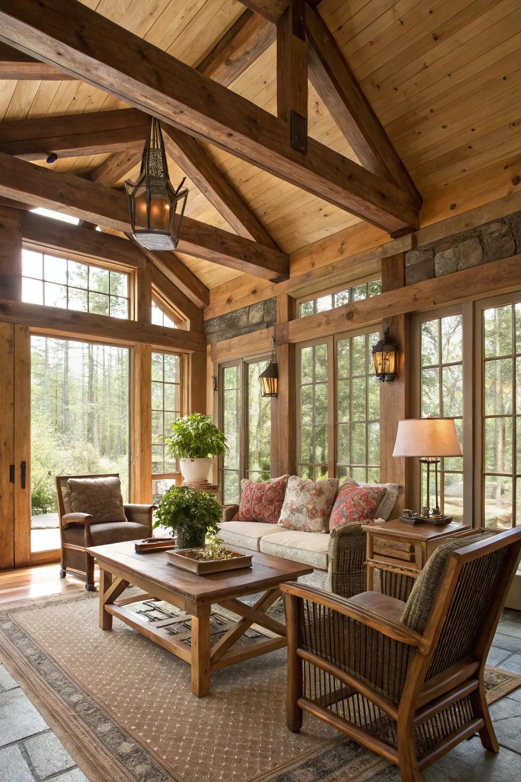 Wooden features that enhance the warmth of a Southern interior.