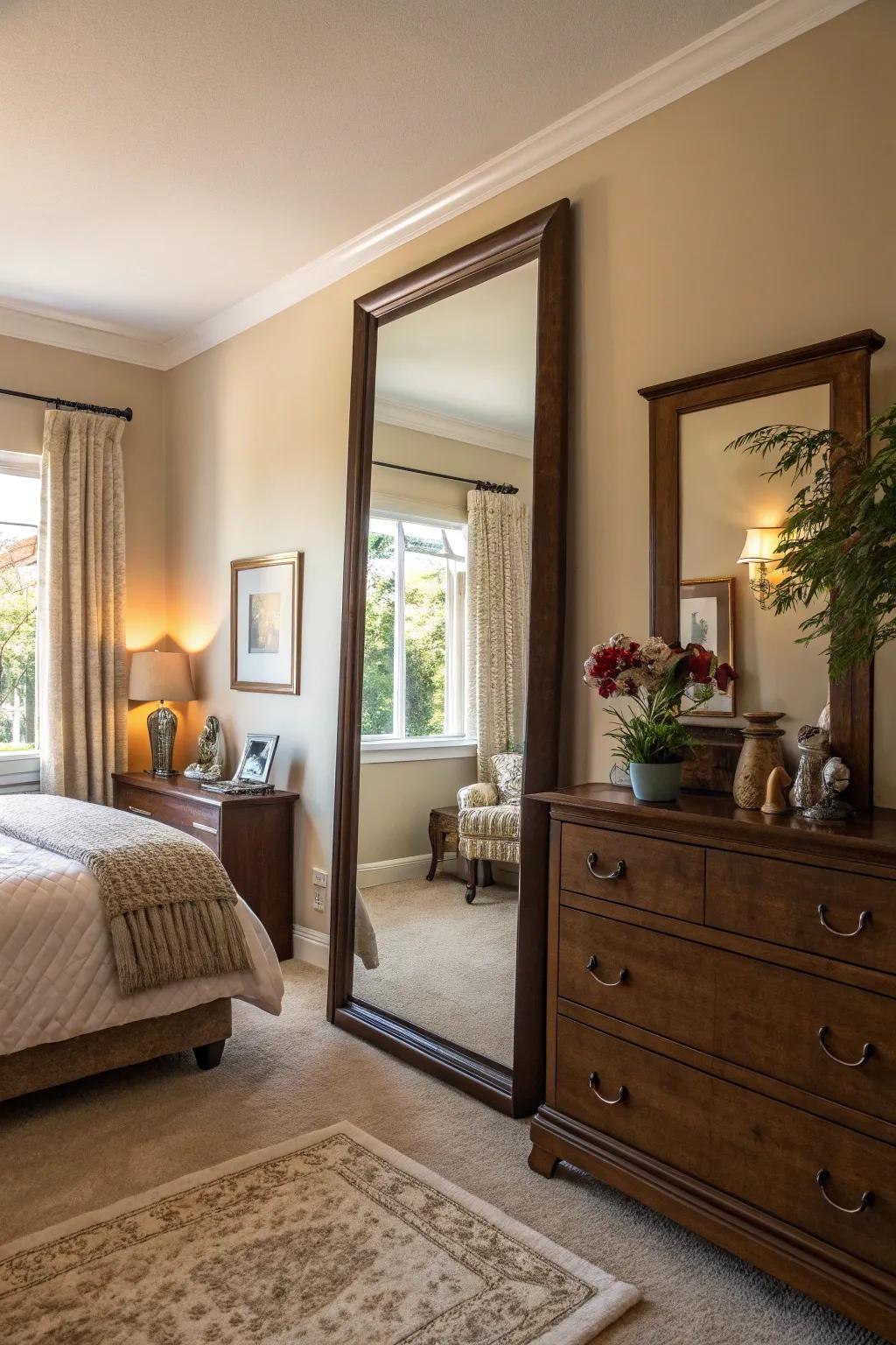Mirrors can enhance light and space in your bedroom.