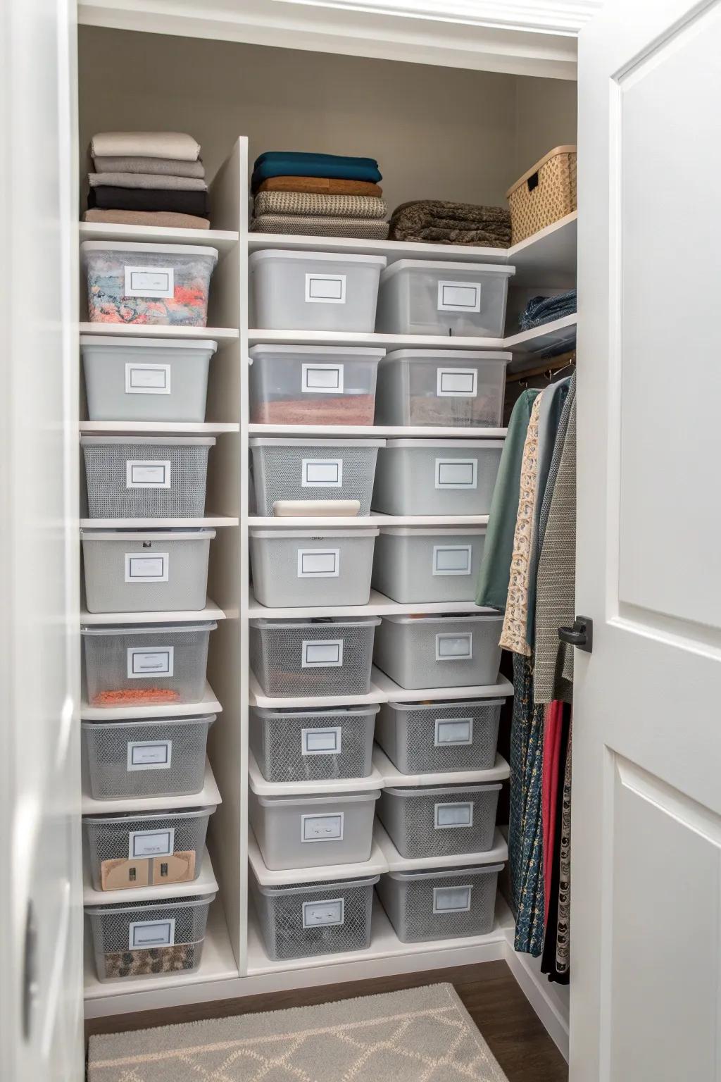 Clear bins provide visibility and organization, making it straightforward to locate what you need.