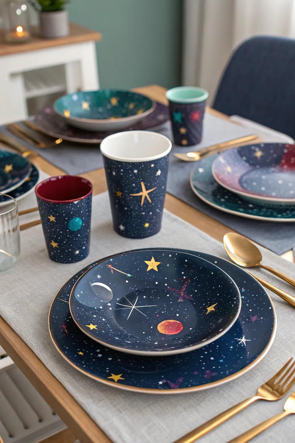 Enjoy your meal among the galaxies with galaxy inspired flatware.