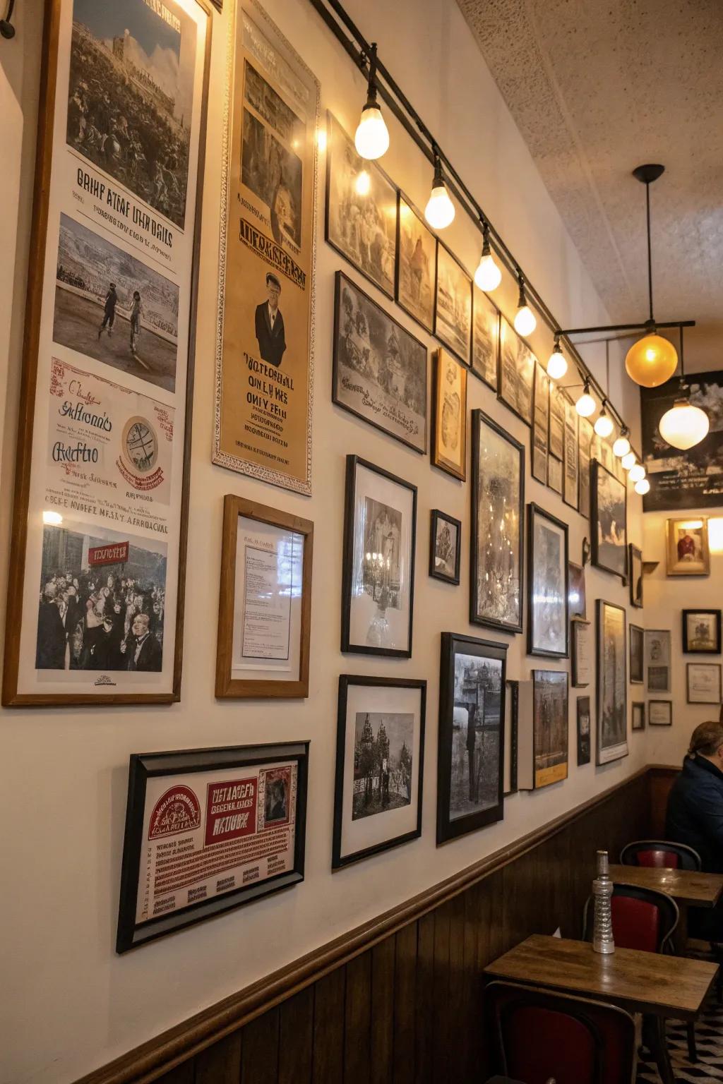 Framed art and prints add vintage context to your speakeasy decor.