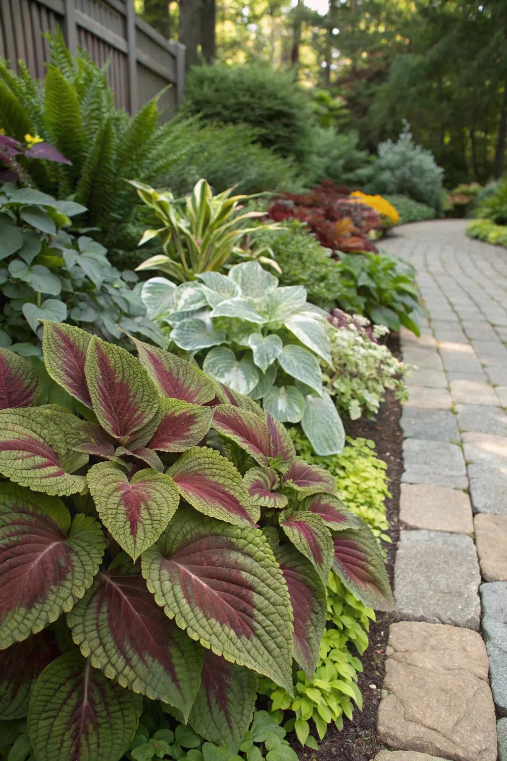 Varied foliage contributes a fascinating visual dimension to the garden.