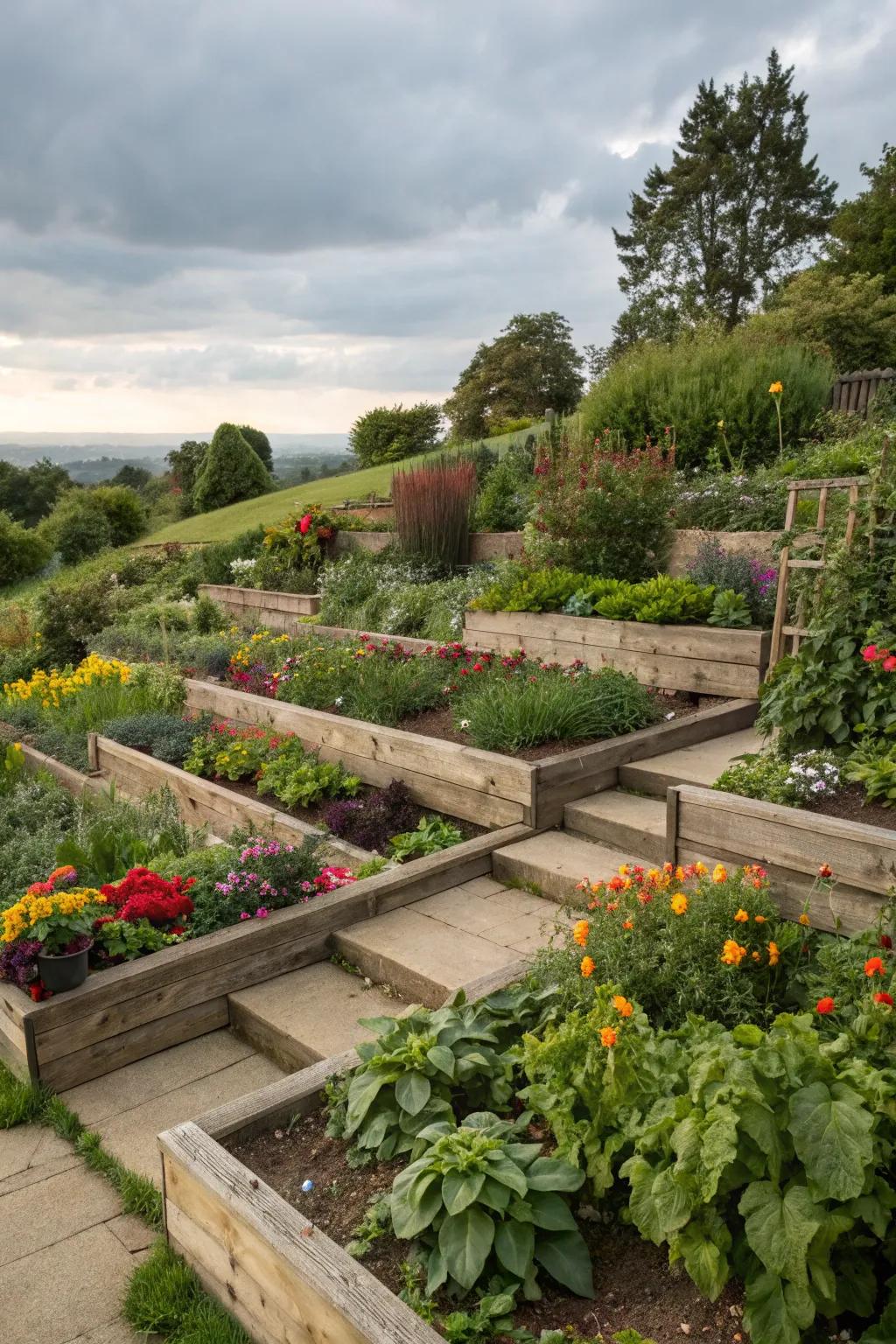 Elevated beds introducing dimension and accessibility.