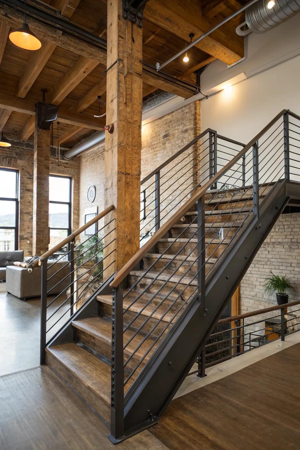 Industrial railings introduce a striking, modern edge.