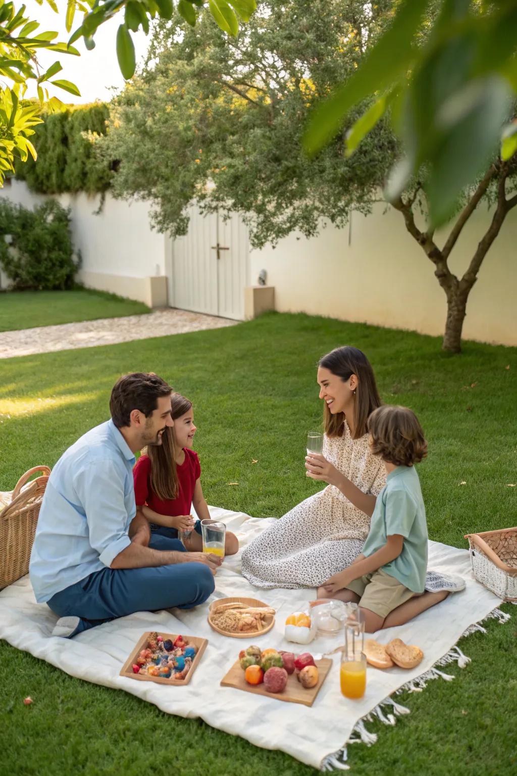 Relish the simple joys of a backyard picnic with family.