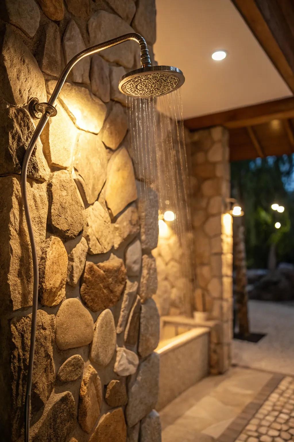 Gentle tones and lighting accentuate the natural texture of stone.