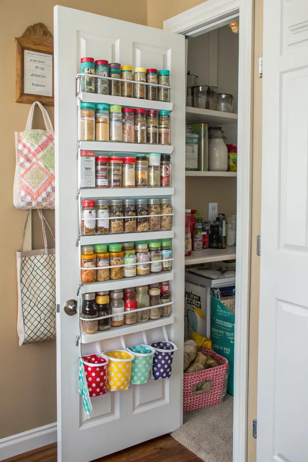 Broaden your pantry area with an over-the-door organizer.