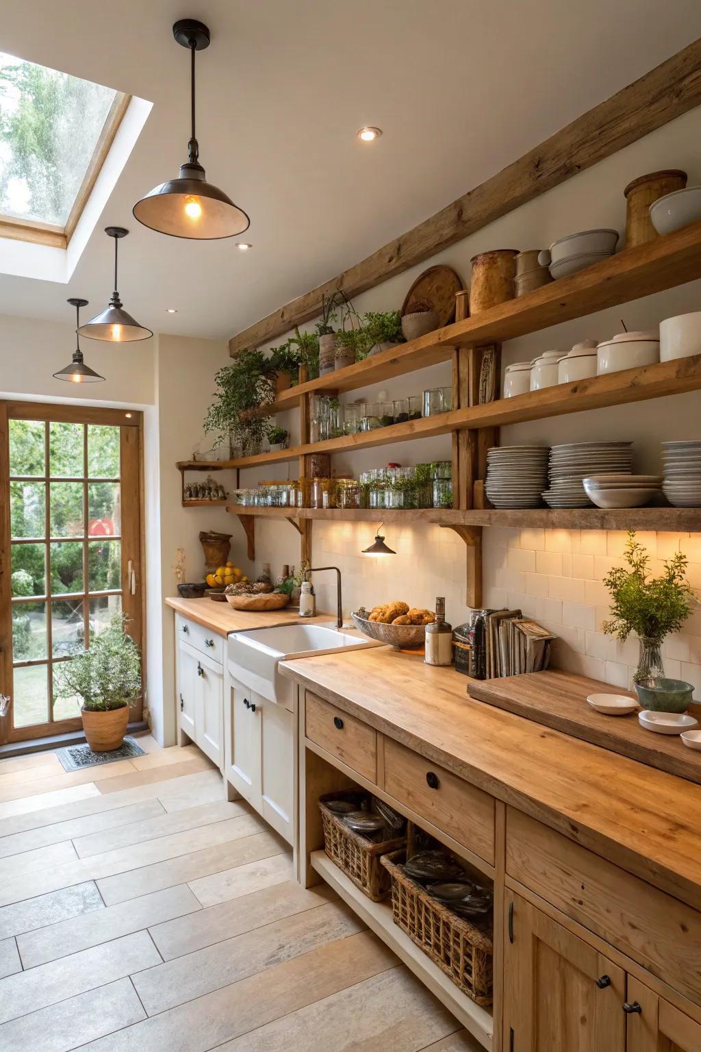 Wood elements infuse a kitchen with warmth and organic beauty.