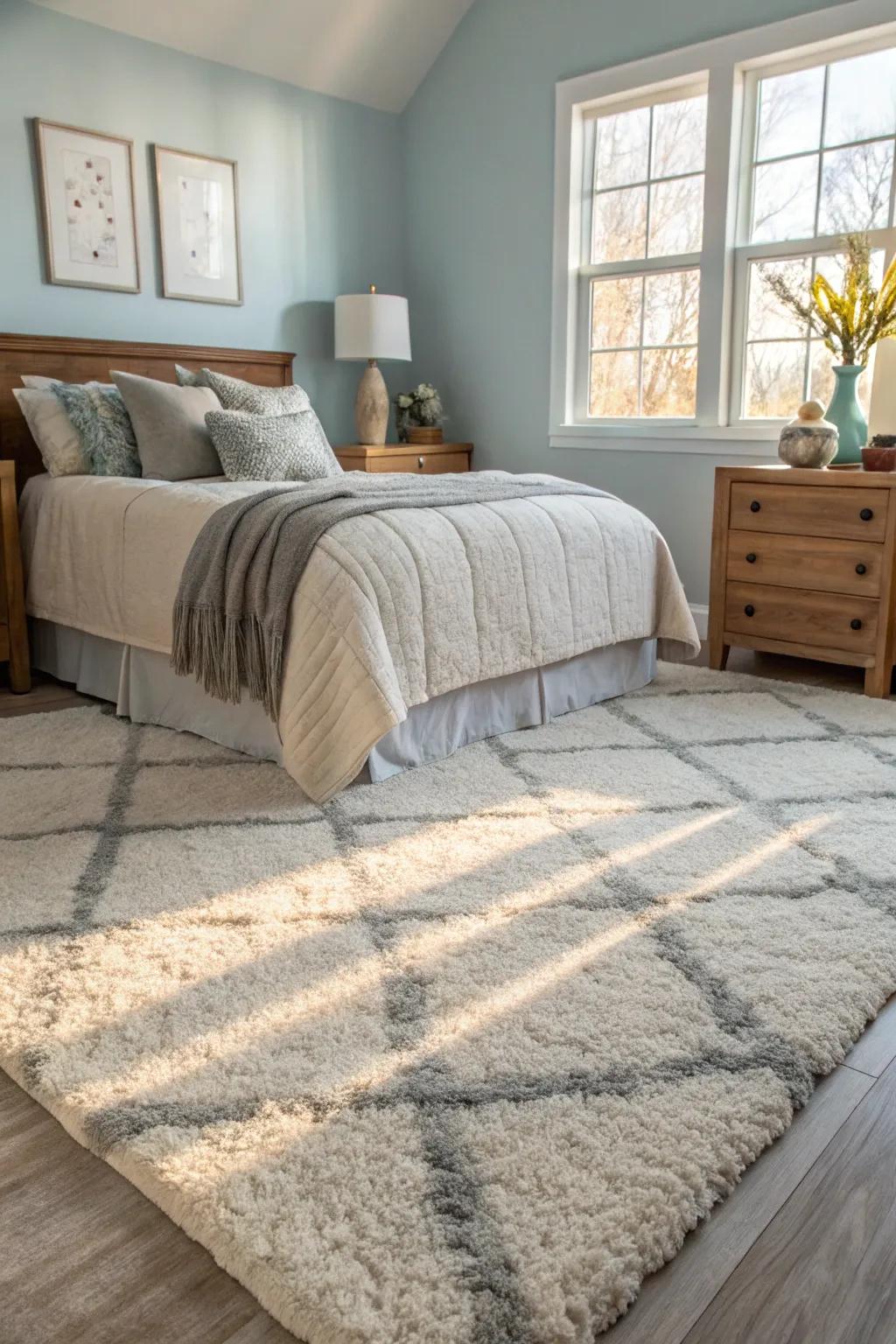 Enhance your bedroom floor with a plush rug.