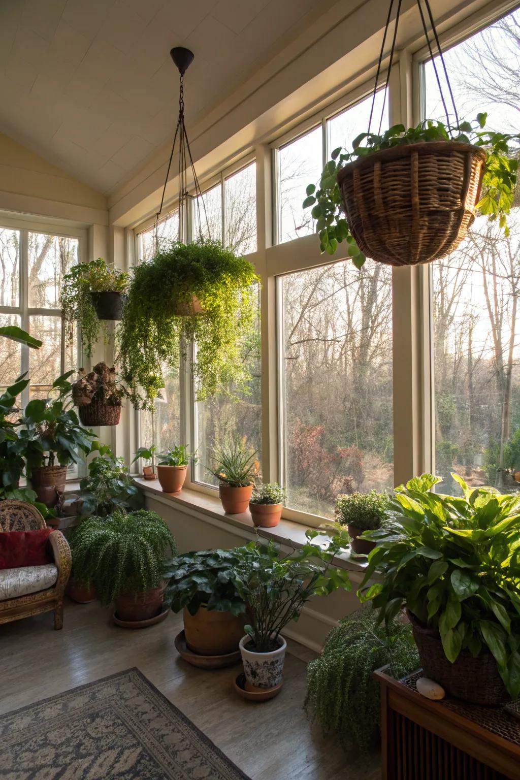 Lush greenery transforms this living space into a refreshing indoor garden.