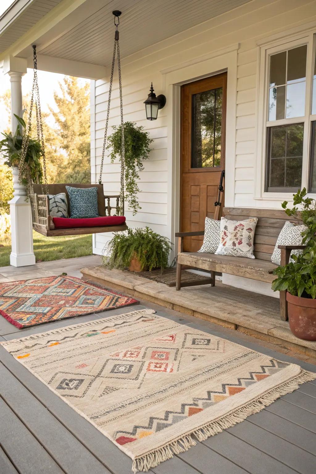 Layered rugs create a welcoming and stylish entry.