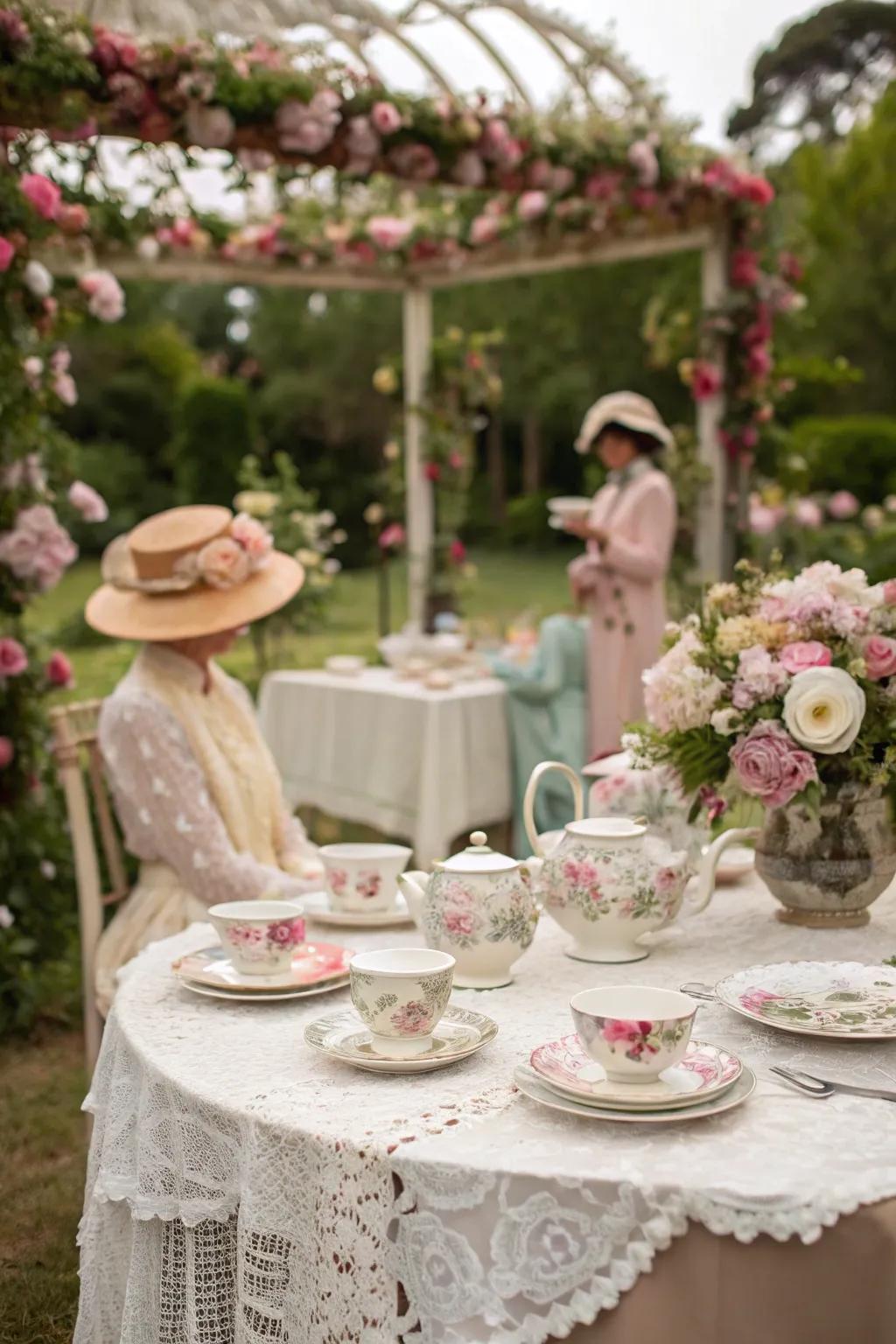 Embrace the elegance of a classic garden tea gathering.