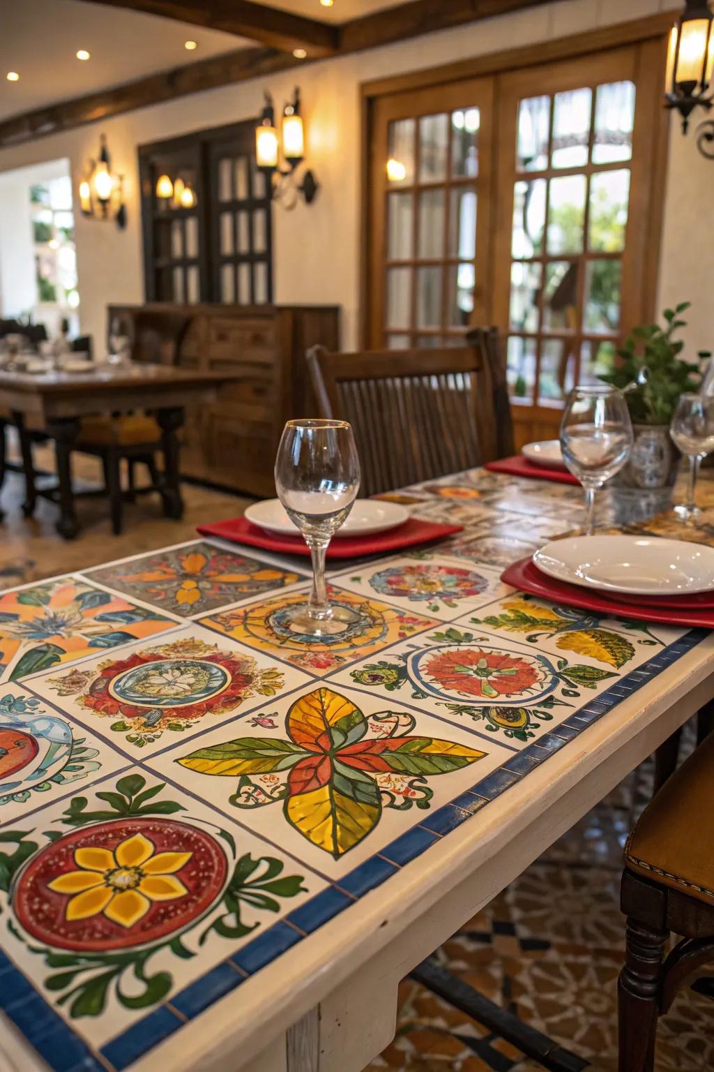 Introduce an element of surprise to your dining space with a Majolica-tiled surface.