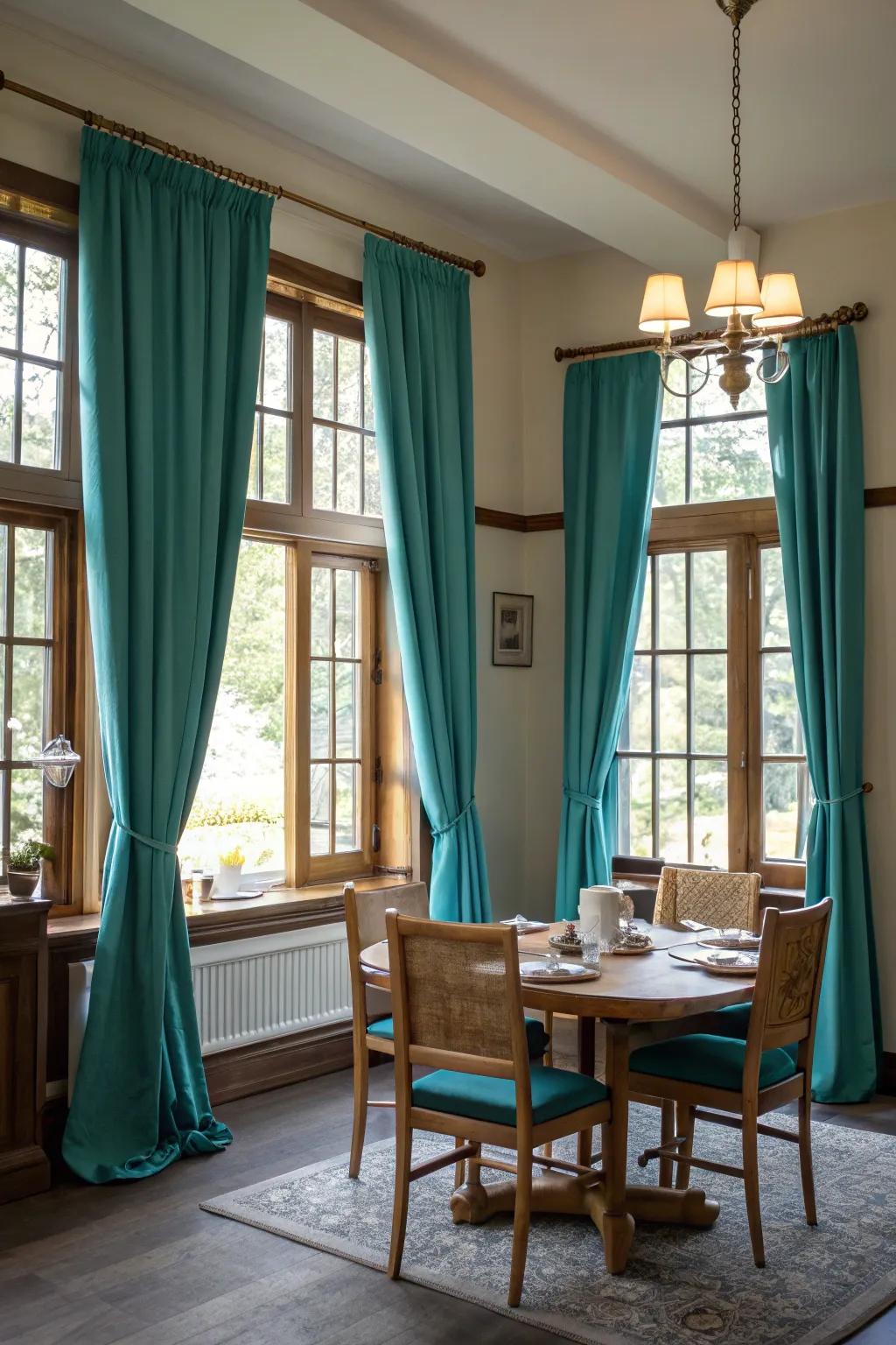 Azure window coverings add style and color to the room
