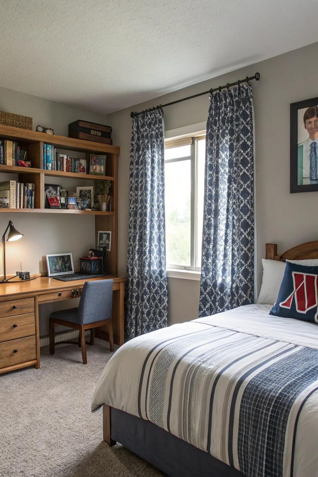 Textured drapes infuse coziness and class into the area.