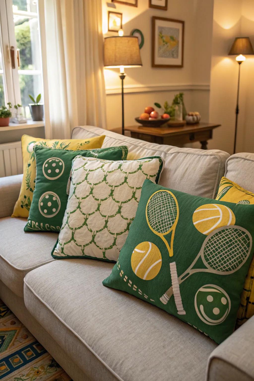 Athletic-themed cushions append comfort and flair.