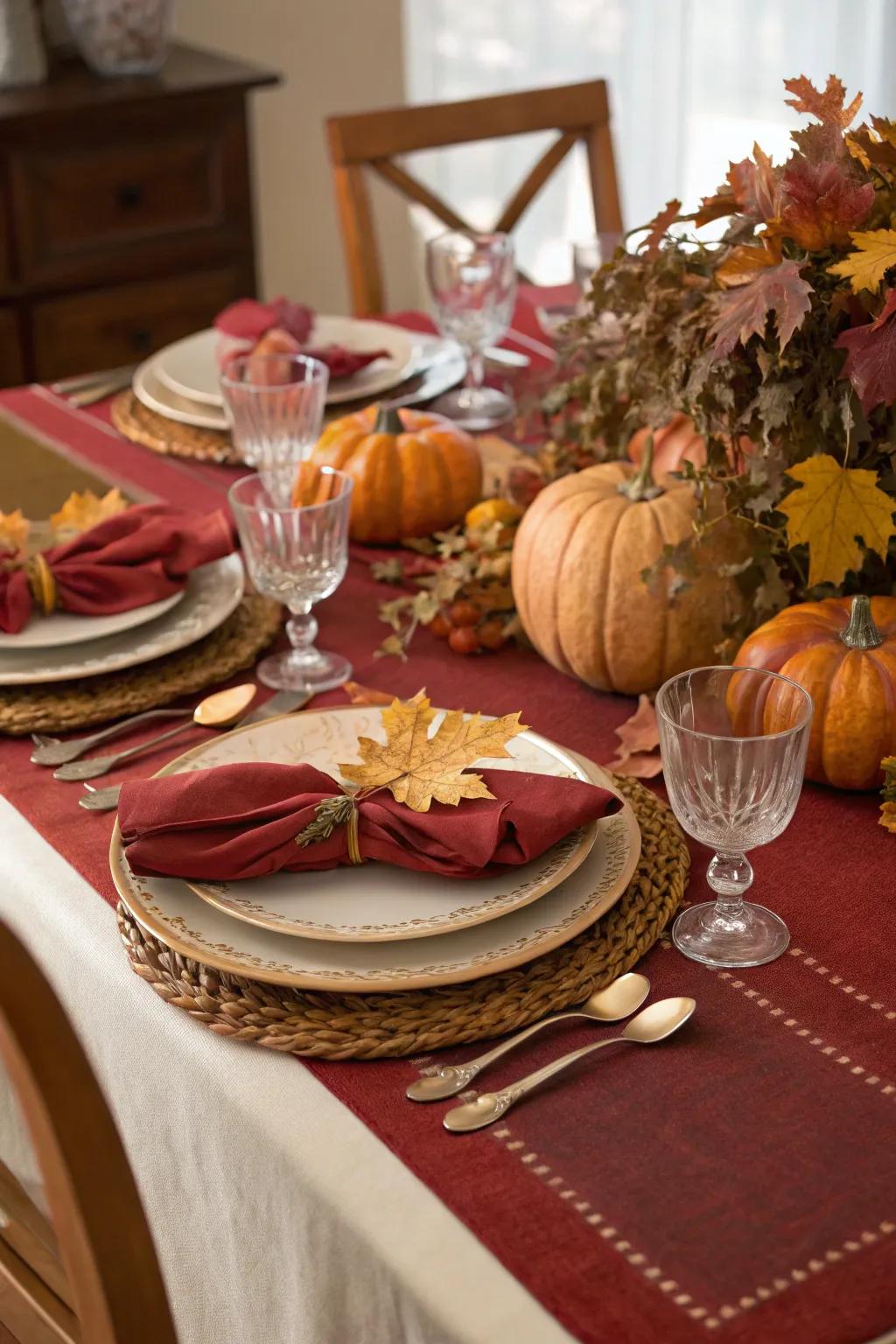 Lush table linens superbly complement your centerpiece.