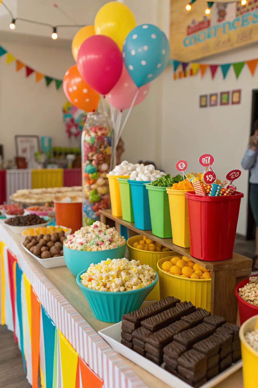 Popcorn and confectionery sections gratify taste buds.