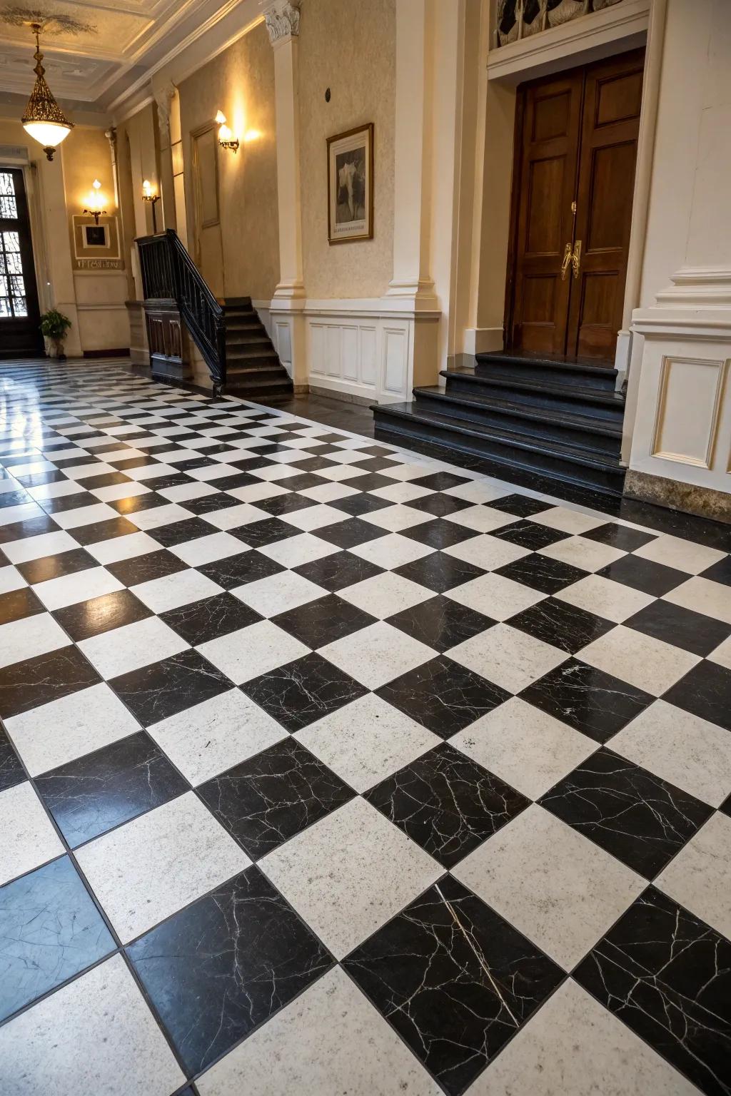 Infuse nostalgia into your space with a checkered floor.