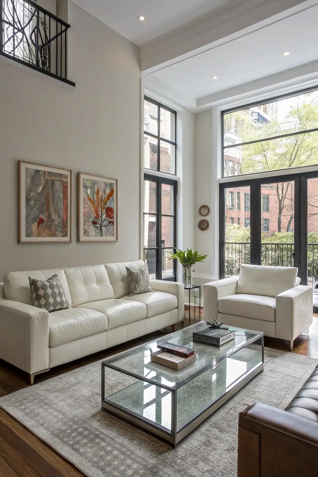 Contemporary furniture showcased in a townhouse living room