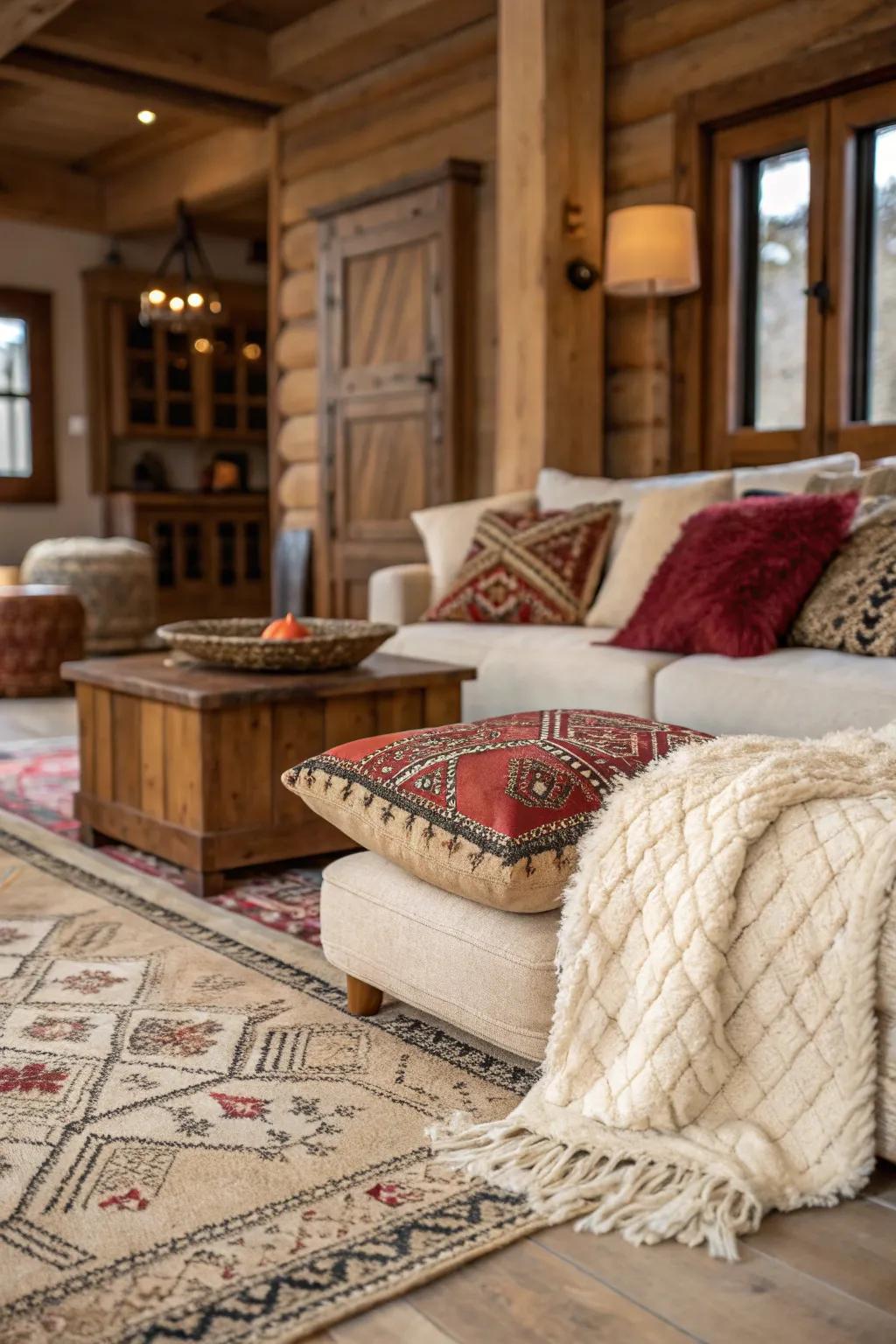 A blend of textures adds depth to this classic living space.