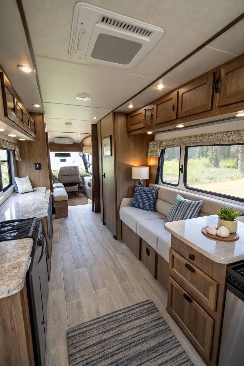 This travel trailer is laid out efficiently, making the most of the space for comfort and usability.