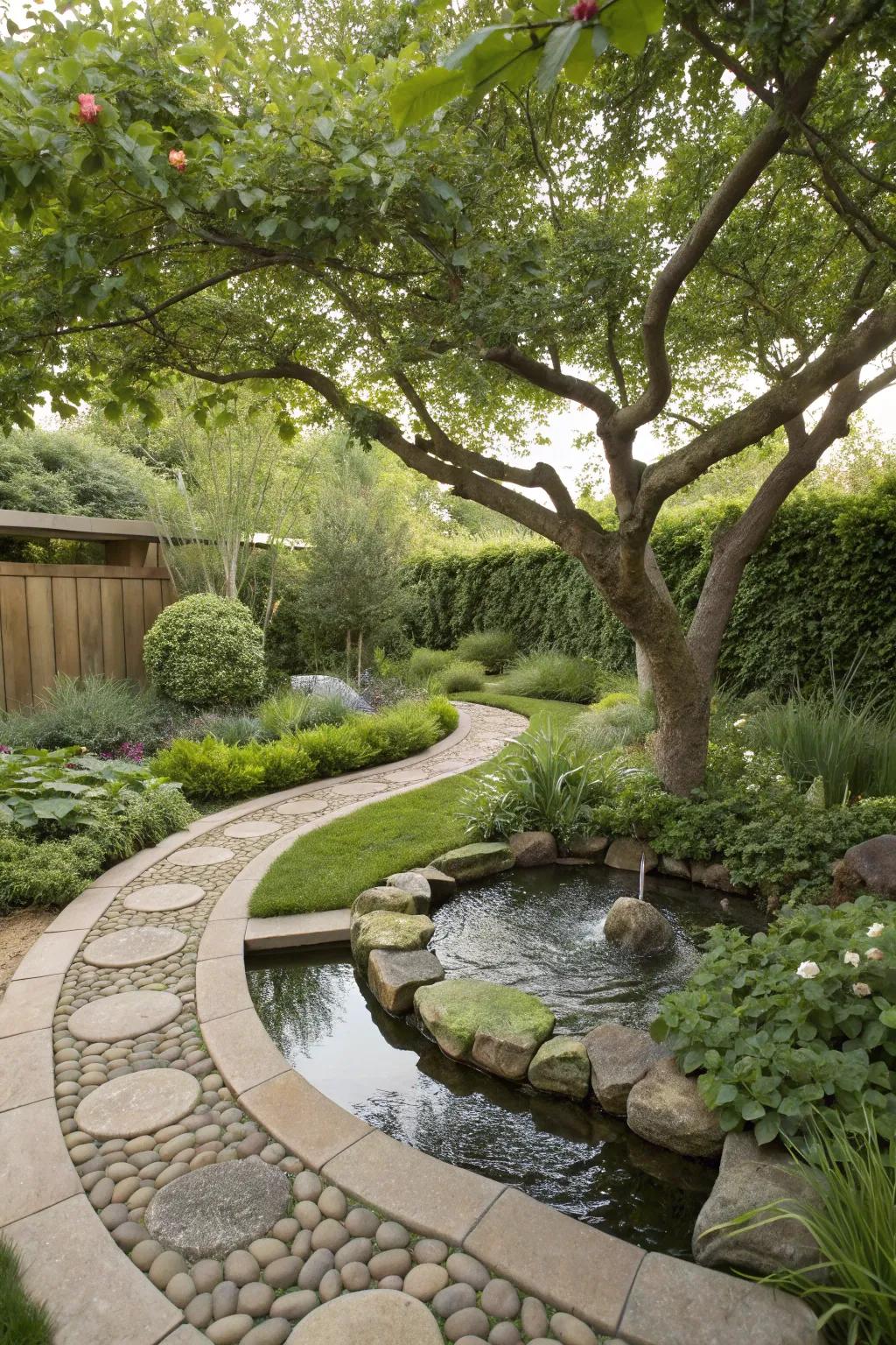 Integrate tree settings with landscape features for a unified design.