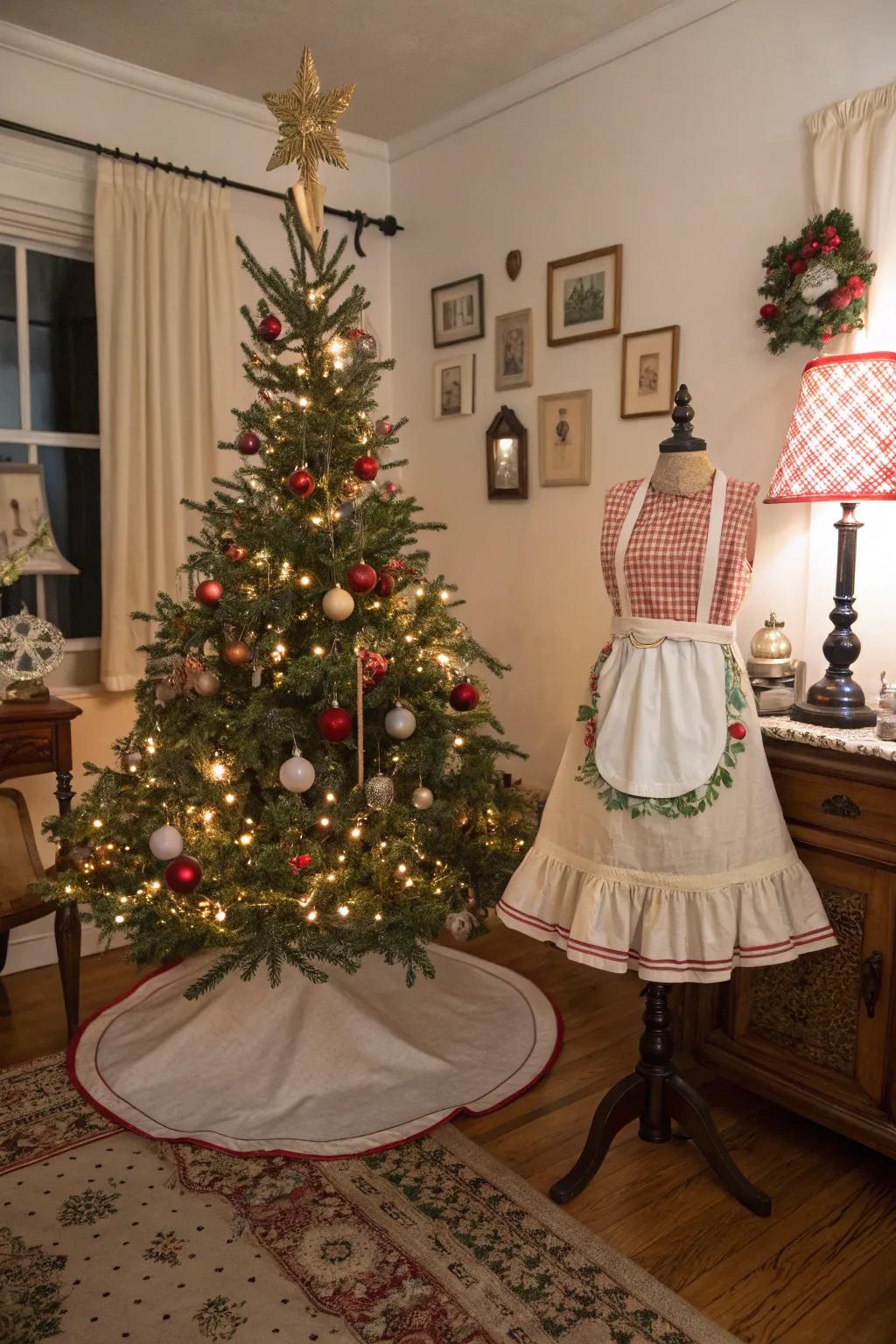 Repurpose a vintage smock for an extraordinary and nostalgic tree skirt.