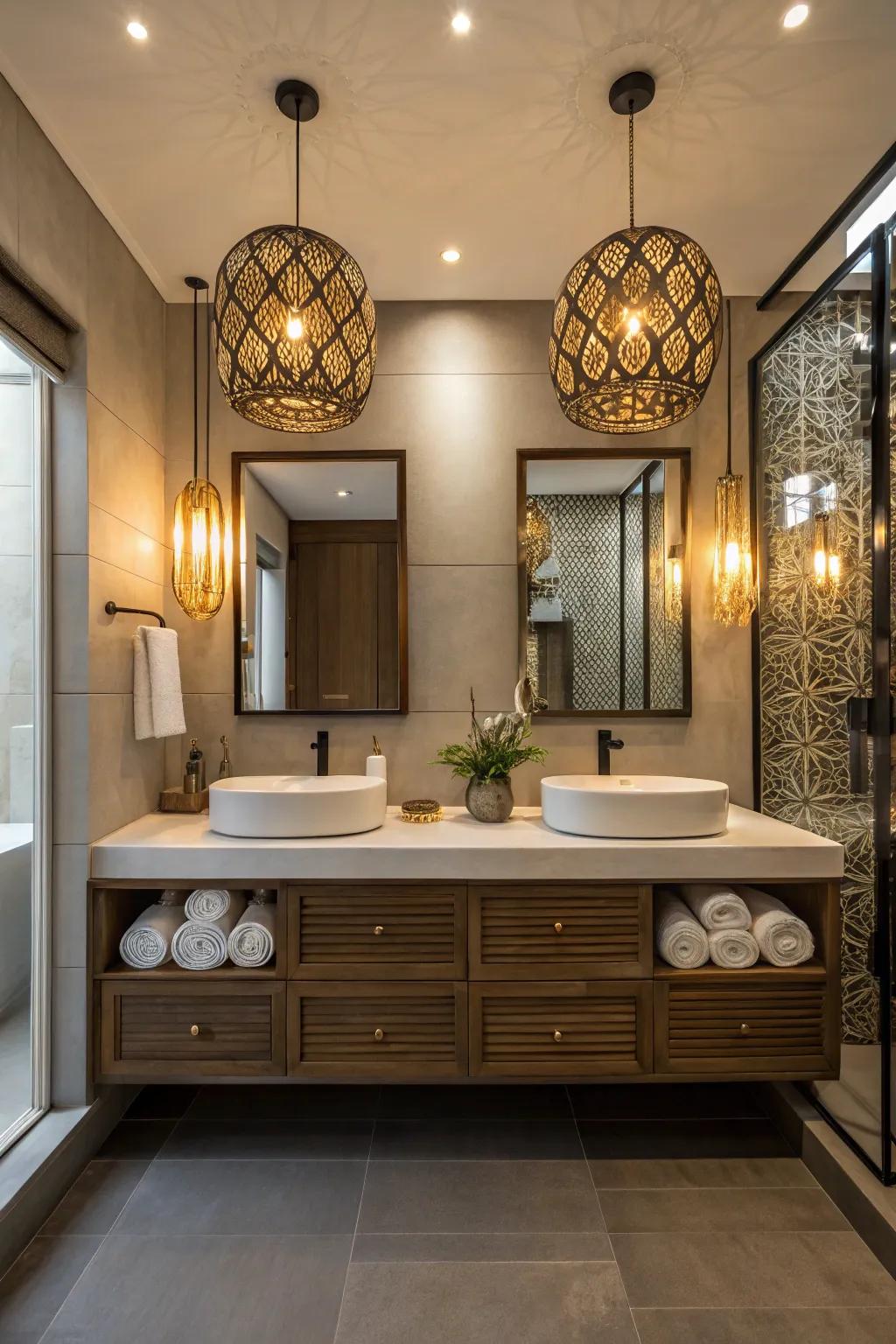 A bathroom showcases varied lighting above the vanity for a cozy, welcoming ambiance.