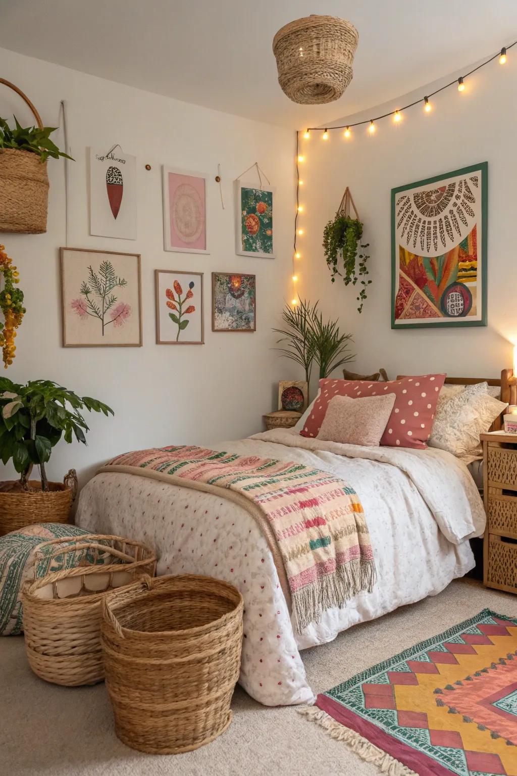 An eclectic assortment of textures and decor adds distinctive charm to your bedroom.