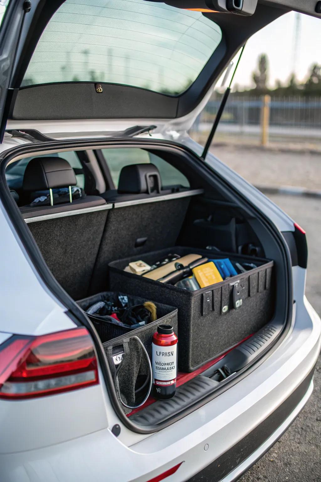 Adjustable corner braces securing items in the trunk with ease.
