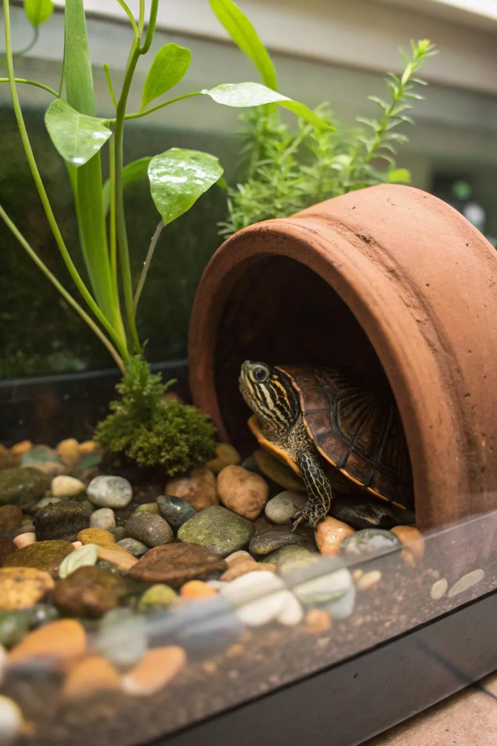 Shelters provide your turtle a sense of protection and comfort.