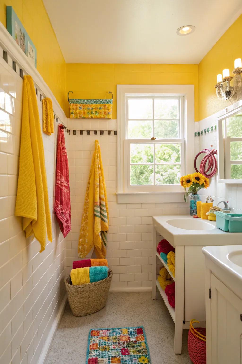 A sunny yellow and white two-tone wall design that brings joy to the area.