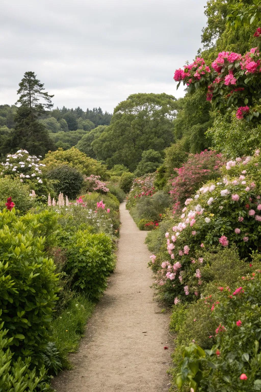 Walkways with plants create a peaceful mix with nature.