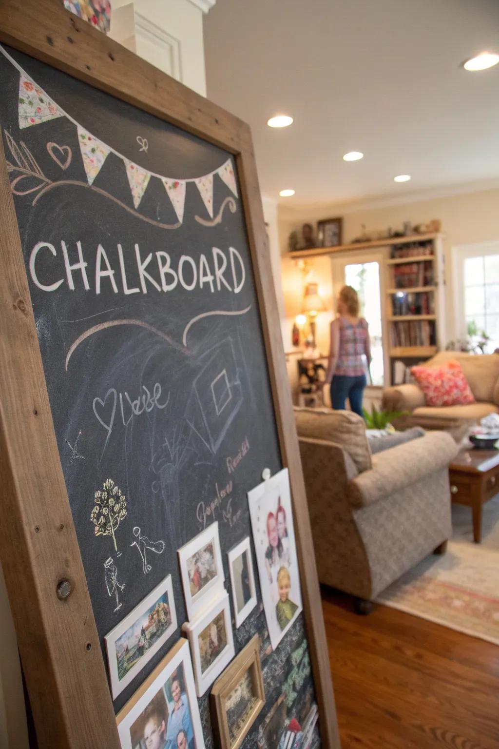 Personalized accents render your chalkboard unique.
