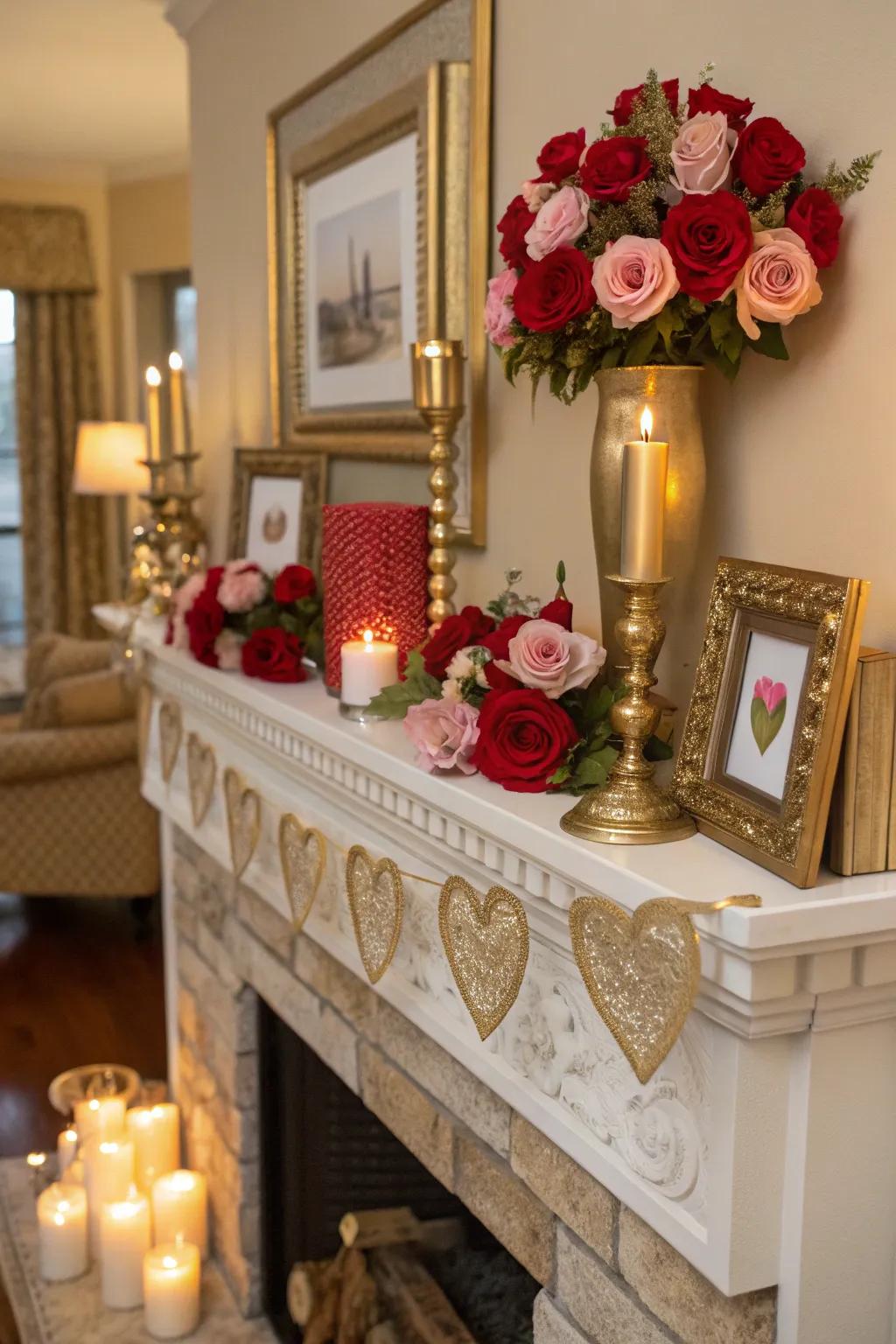 Sophisticated gilt and neutral emphases on the mantel.