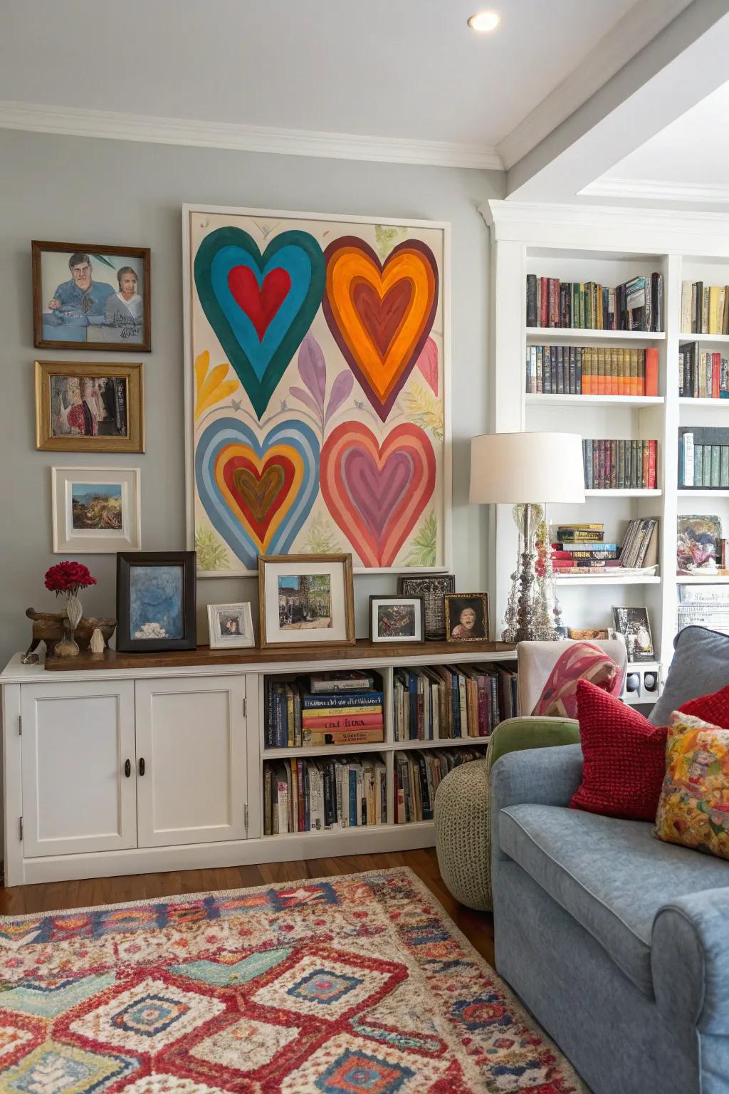 Radiant heart patterns contribute an explosion of tint to any ornamentation.