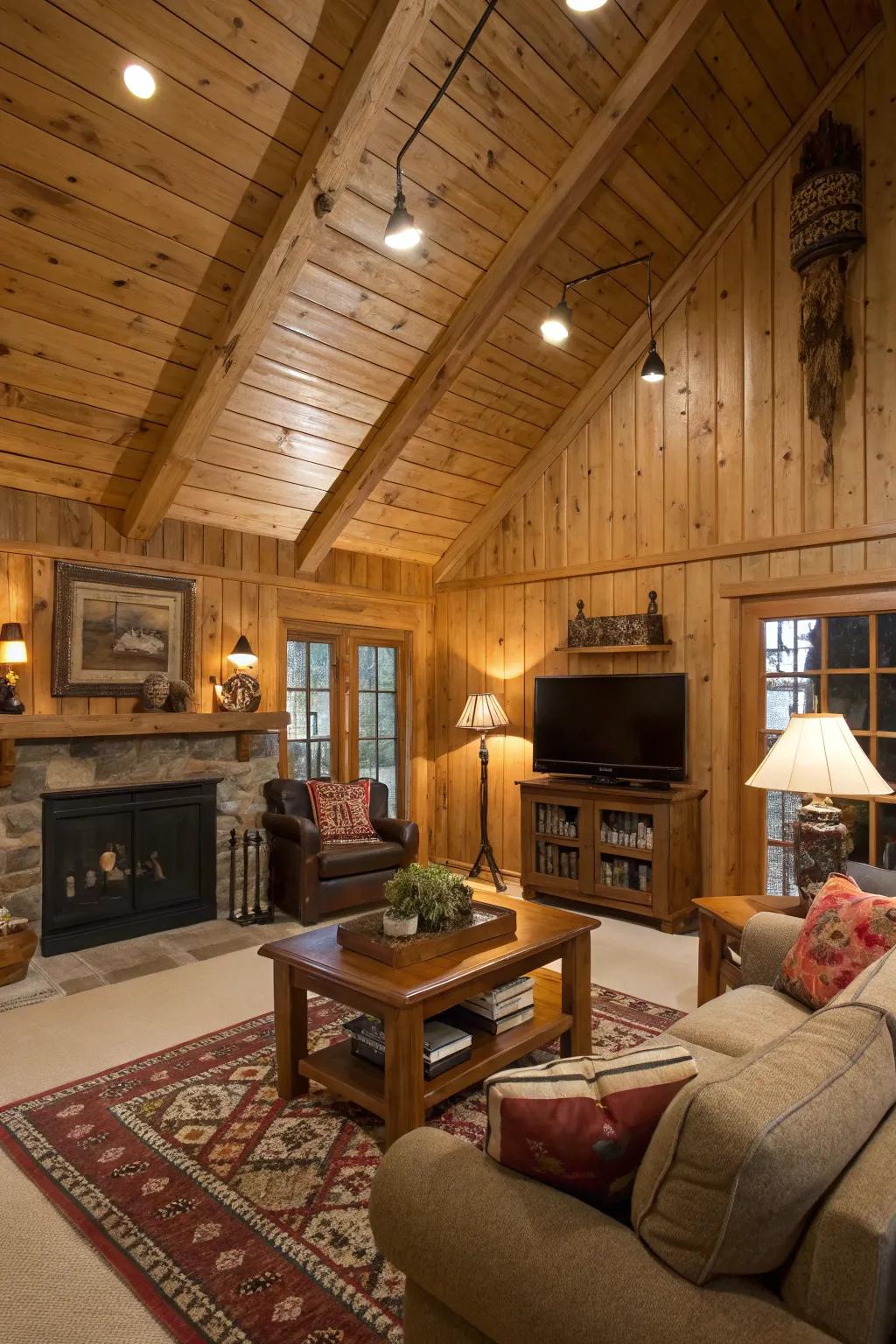 Timber paneling adds countryside allure and warmth.