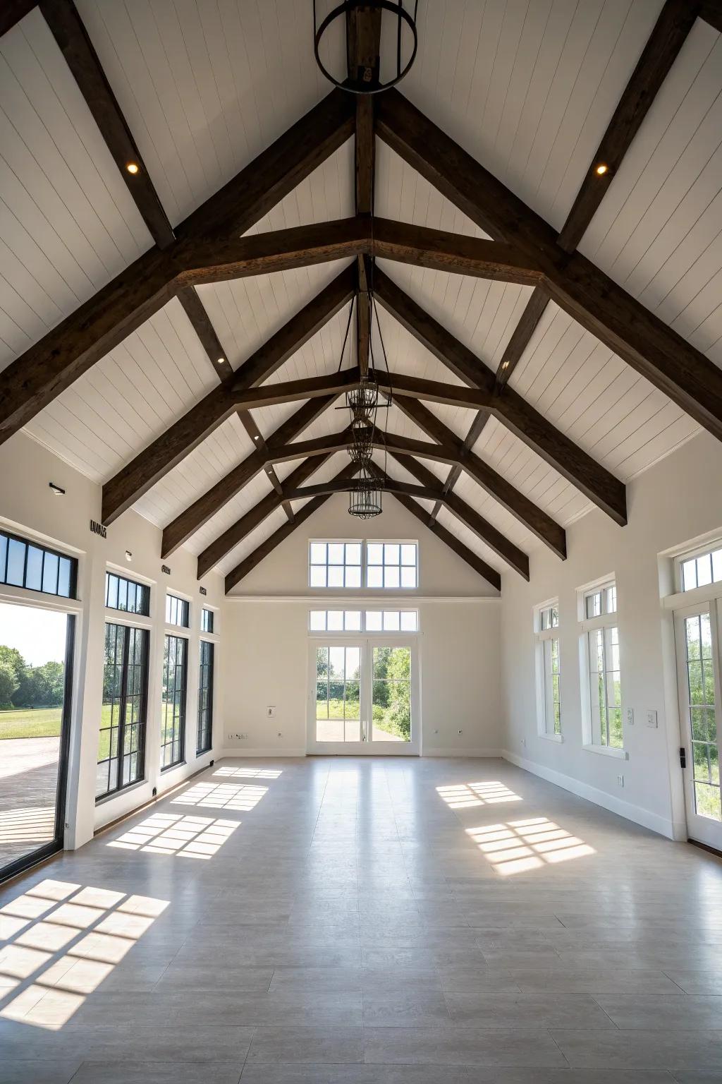 Vibrant juxtaposition created through shadowed beams establishing an impressive focal point.