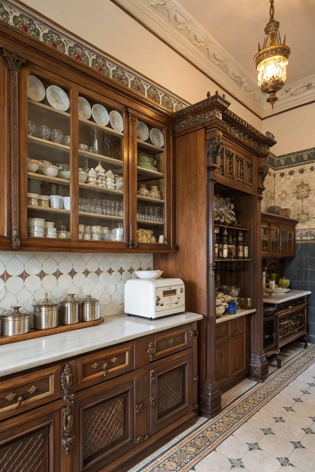 A steward’s storeroom adds grace and order to a Victorian kitchen.